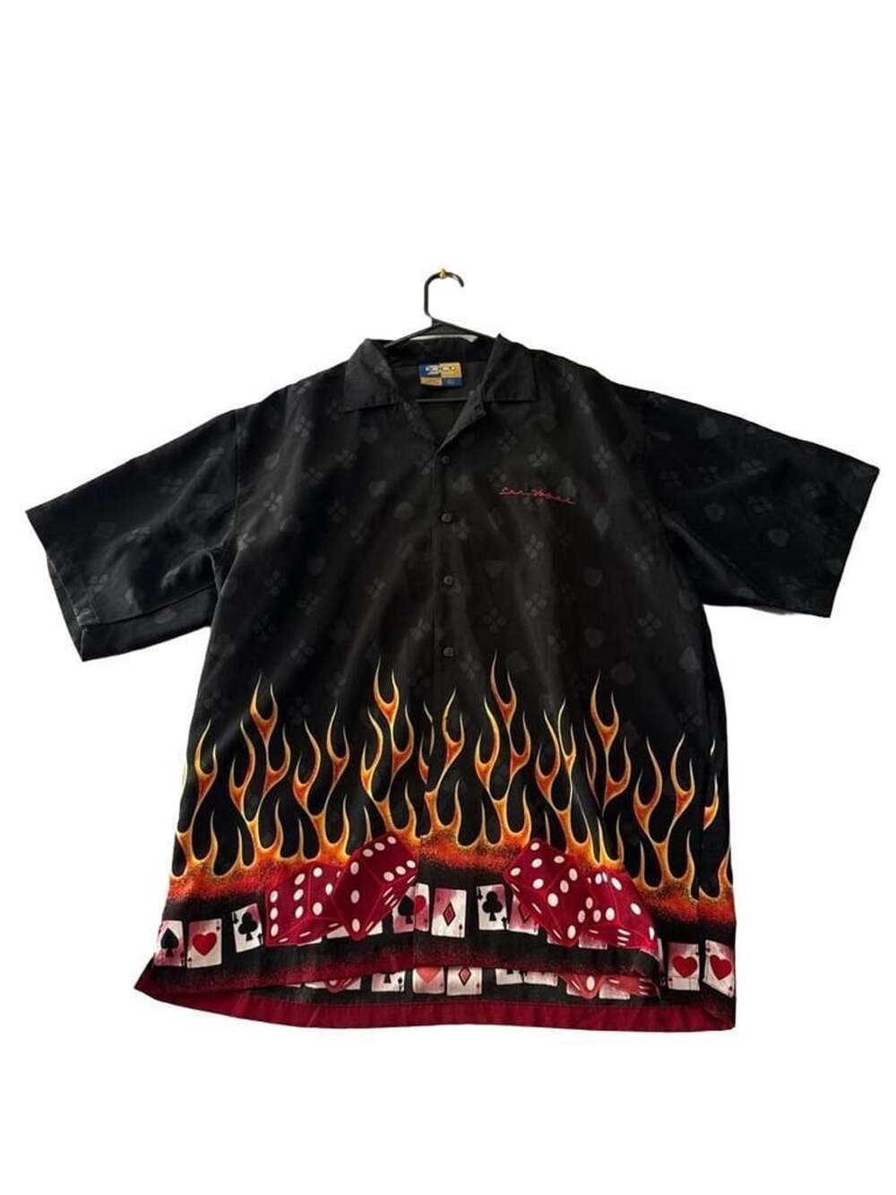 XNT Las Vegas Button Up Shirt Size XL Black Flames Dice Poker